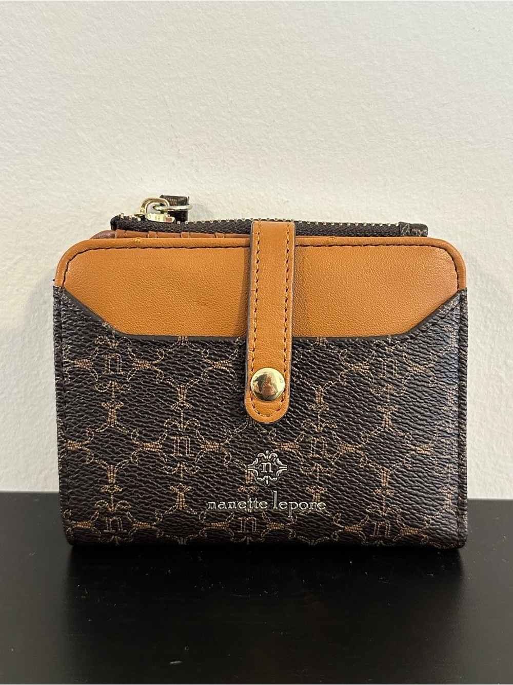 Nanette Lepore Brown Monogram Wallet with Tan Accents
